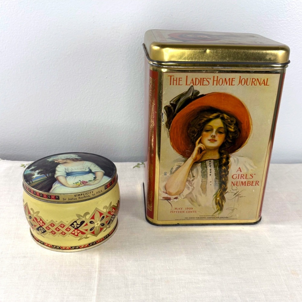 Vintage Ladies Home Journal‎ 1909 & Thornes Toffee Simplicity Decorative Tin Set